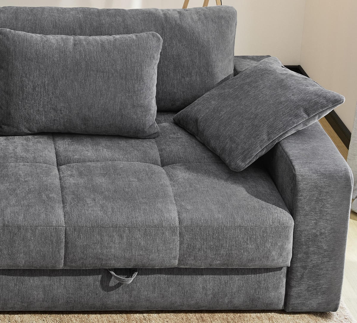 BIG-SOFA mit 2 Bettkästen, viel Stauraum, B274/T113/H84 cm, Liegefläche 103x241 cm, Chenille Grau / 15243 - Schwarz/Grau, Kunststoff/Textil (284/84/113cm) - luma-home