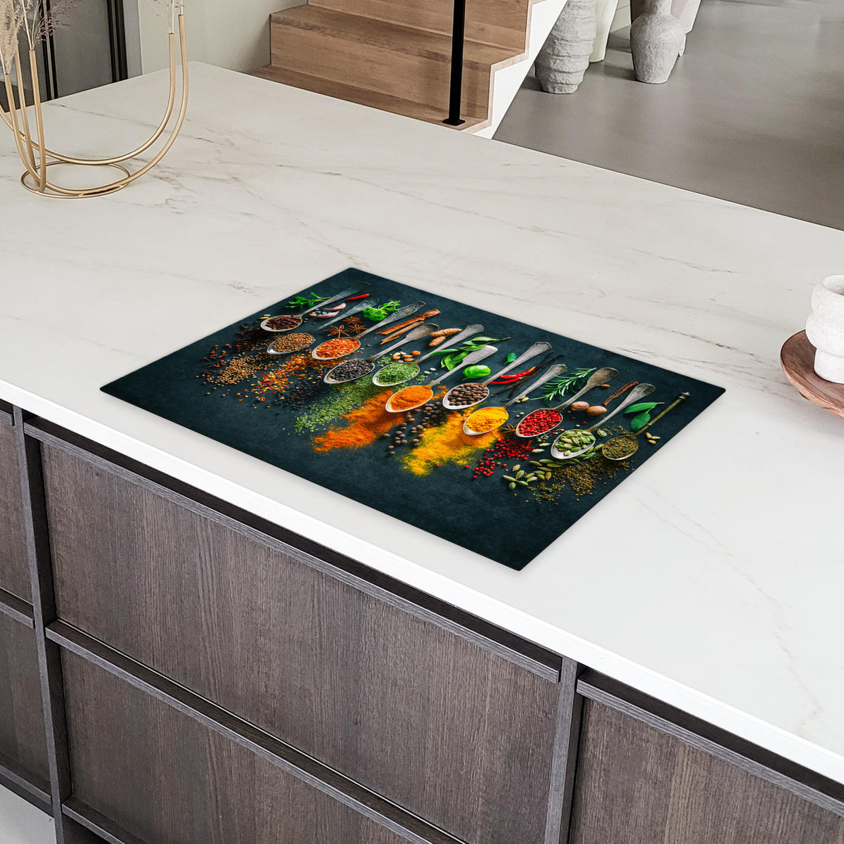 HERDABDECKPLATTE Kräuter - Gewürze - Löffel 75x52 cm - Multicolor, Kunststoff (75/52/0.2cm) - MuchoWow