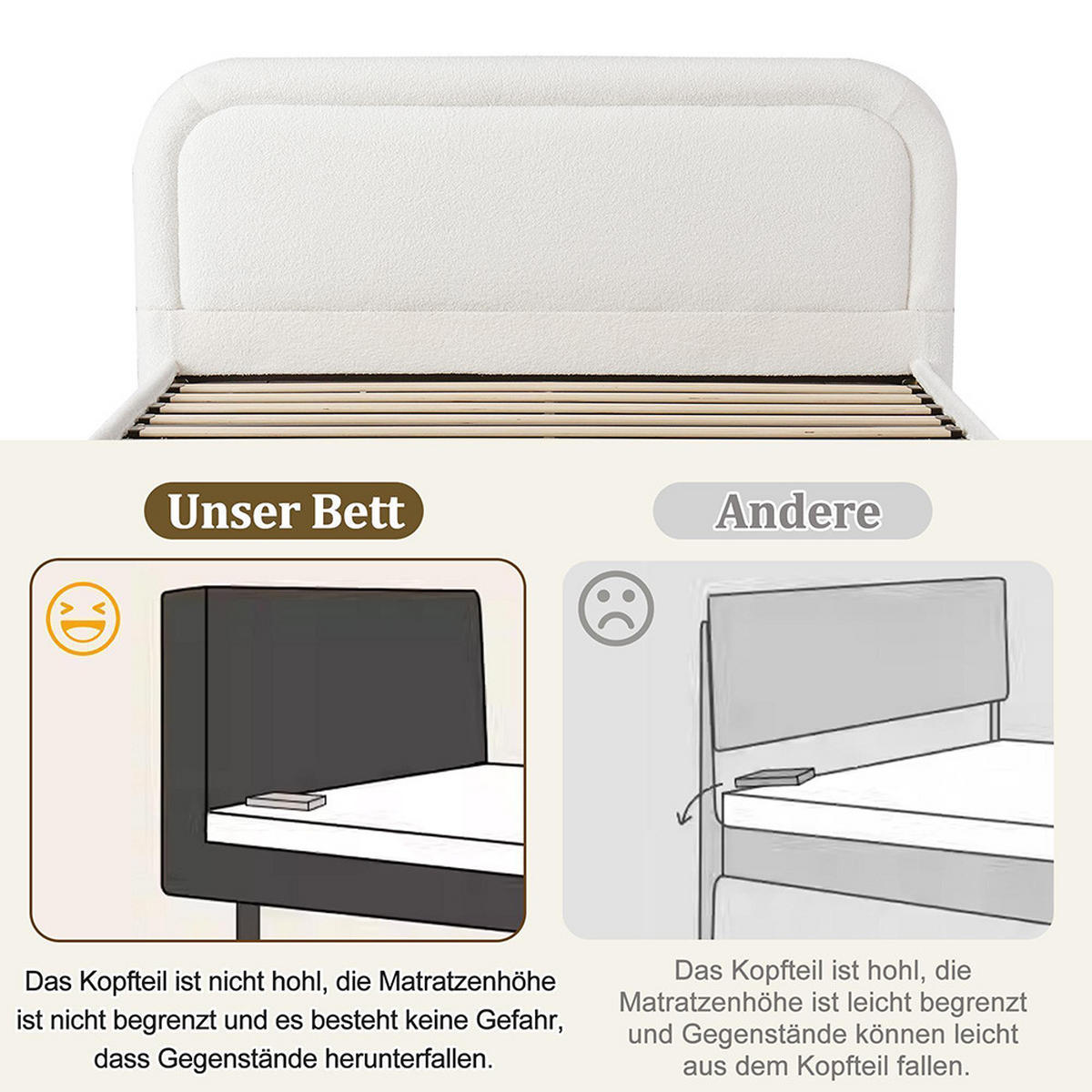 POLSTERBETT 160×200cm mit großem Stauraum in Weiß - Weiß, Textil (160/200cm) - KOMHTOM