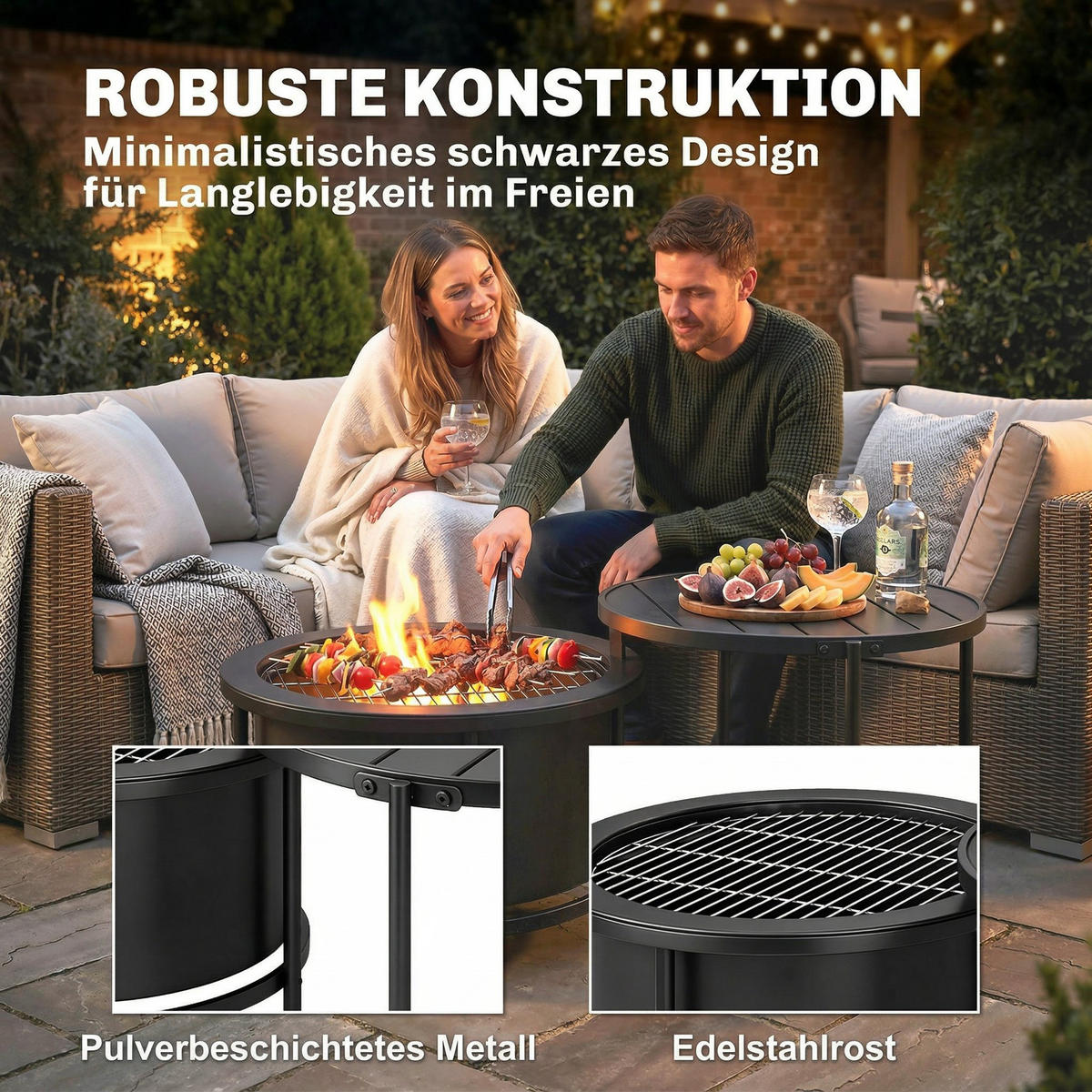 FEUERSTELLE Edelstahl Stahl Schwarz - Schwarz, Metall (63/41/66cm) - Outsunny