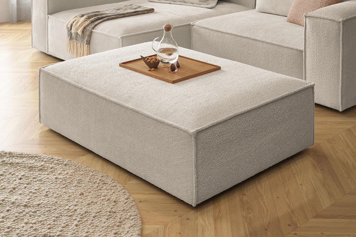 POLSTERHOCKER CARMO Weiß Flachgewebe - Weiß, Textil (145/43/100cm) - KAWOLA