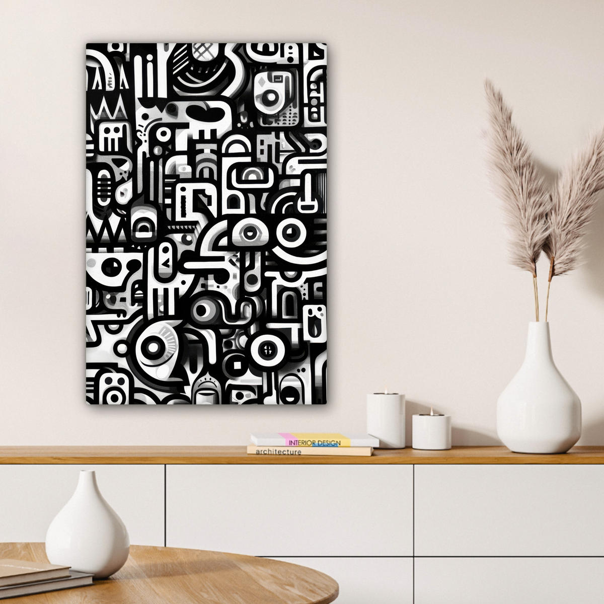 LEINWANDBILD Symbole - Abstrakt - Grafik - Schwarz Wanddeko 40x60 cm - Schwarz, Textil (40/60cm) - MuchoWow