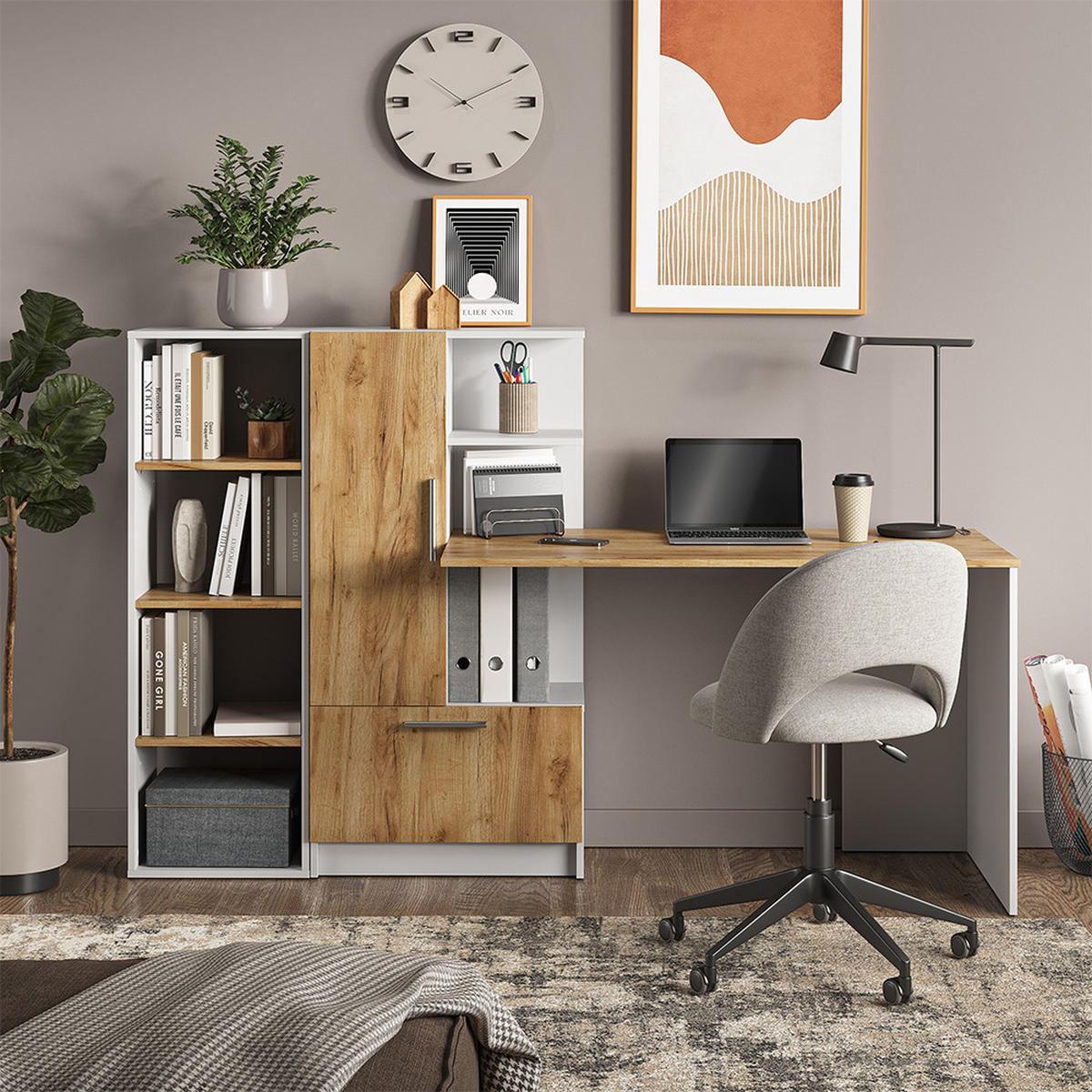 BÜCHERREGAL Tomy Weiß/Goldkraft Eiche 40 x 120 cm ,4 Fächer - Honigeiche/Weiß, Holzwerkstoff (40/120/30cm) - Vicco