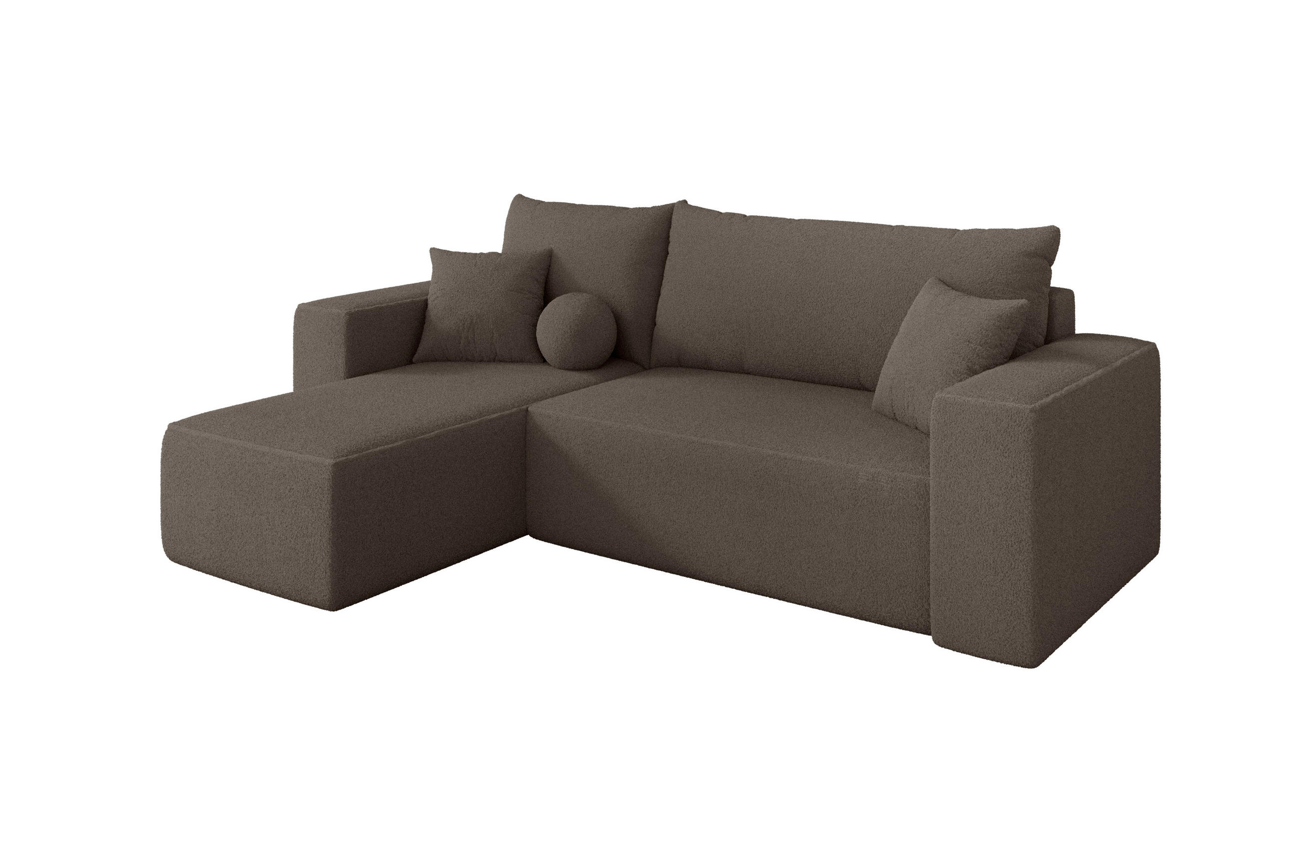 ROHOVÁ SEDAČKA s funkcí spaní, otoman vlevo SENO-L 249x139x85 hnědá bouclé - černá/hnědá, kompozitní dřevo/textil (249/139cm) - ALTDECOR