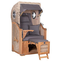 STRANDKORB Düne 1 Sitzer Teak PE Shell - Braun/Grau, Holz/Textil (96/165/80cm) - Mr. Deko