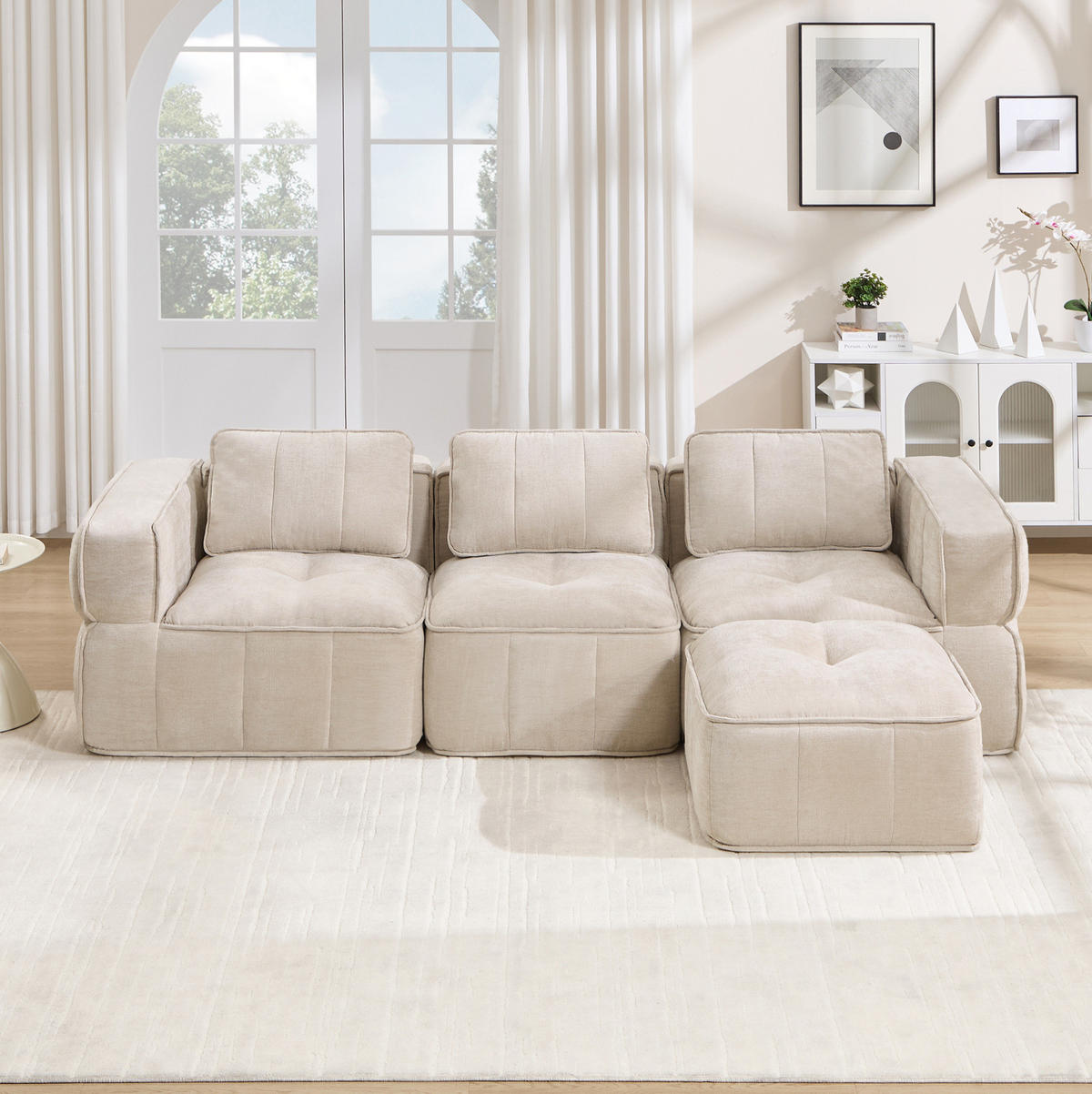 ECKSOFA 271/162/67 cm in Beige aus Polyester, modular und rahmenlos - Beige, Kunststoff (162/271cm) - Flora Grace
