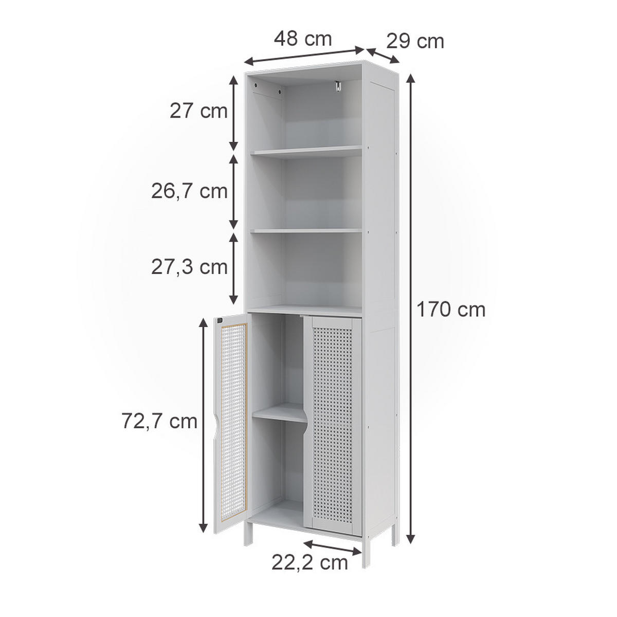 HOCHSCHRANK Liora Weiß 48 x 170 cm mit 2 Türen - Weiß, Holzwerkstoff (48/170/29cm) - Vicco