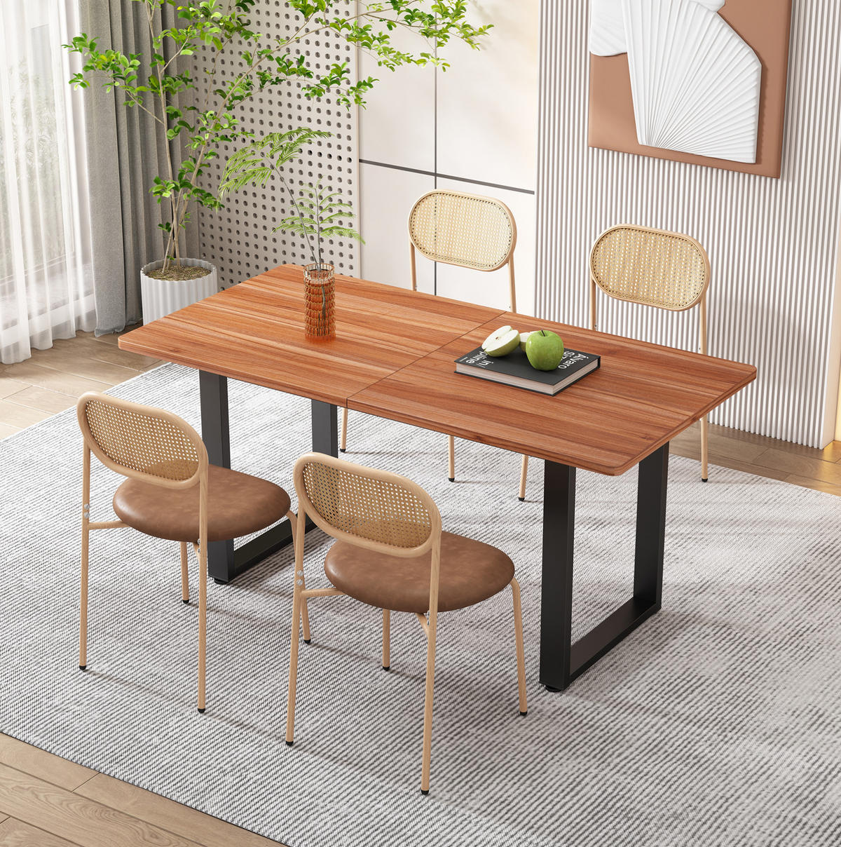 ESSZIMMERSTUHL 2er-Set mit Rattan-Rückenlehne PU Braun - Braun, Metall (43/80/48cm) - Meubliv