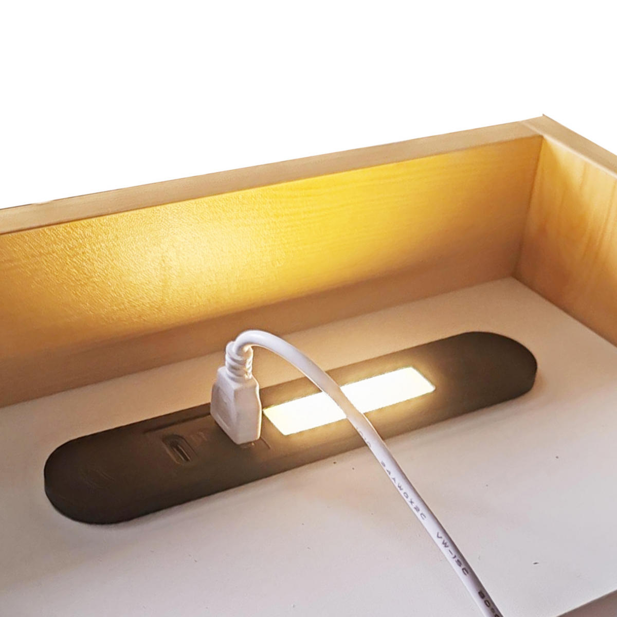 HOCHBETT 90/200 cm in Natur mit Ablageflächen, Staufächern, Schiebetüren, LED und USB - Naturfarben, Holzwerkstoff - STILVORA