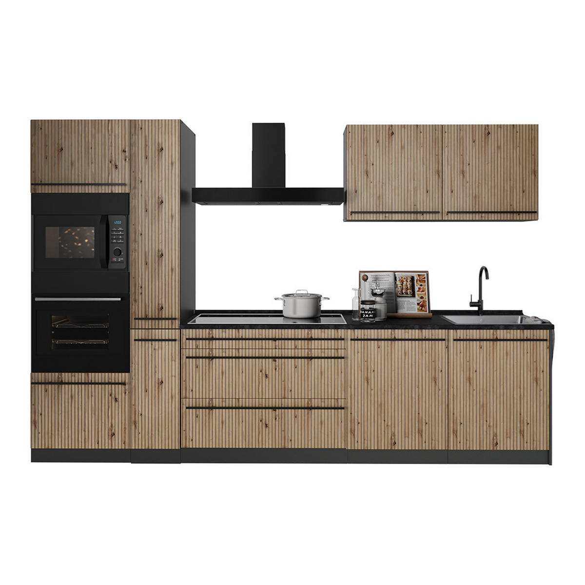KÜCHENZEILE R-Line, Artisan-Eiche/Anthrazit, 310 cm ohne Arbeitsplatte - Anthrazit/Eiche Artisan, Holzwerkstoff (310/206.8/46cm) - Vicco