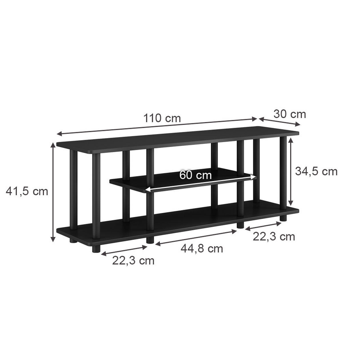 LOWBOARD Cesaro Schwarz 110 x 41.5 cm mit offenen Regalen - Schwarz, Holzwerkstoff (110/41.5/30cm) - Vicco