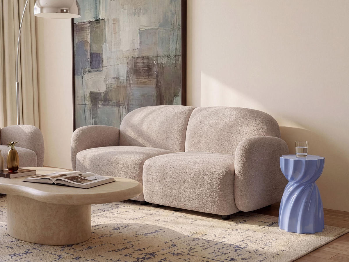 3-SITZER-SOFA Bouclé Beige Jule - Beige/Schwarz, Textil (183/77/82cm) - Beliani