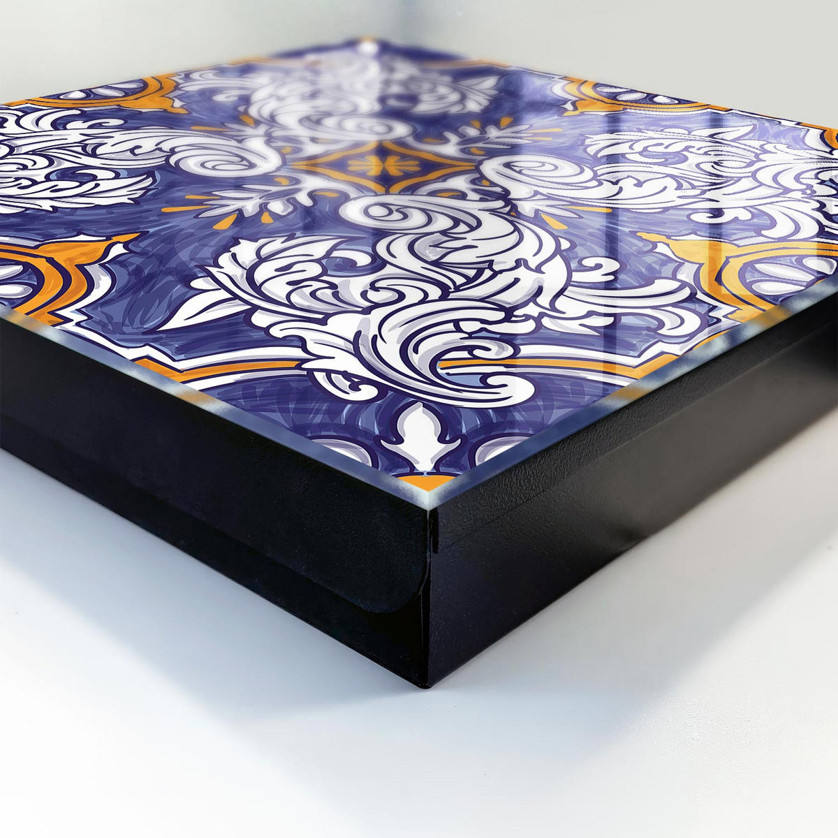SCHLÜSSELBOX Schwarz 30x30 cm- Türöffnung nach rechts - Pflanzenornament - Blau, Metall (30/30/5cm) - TULUP