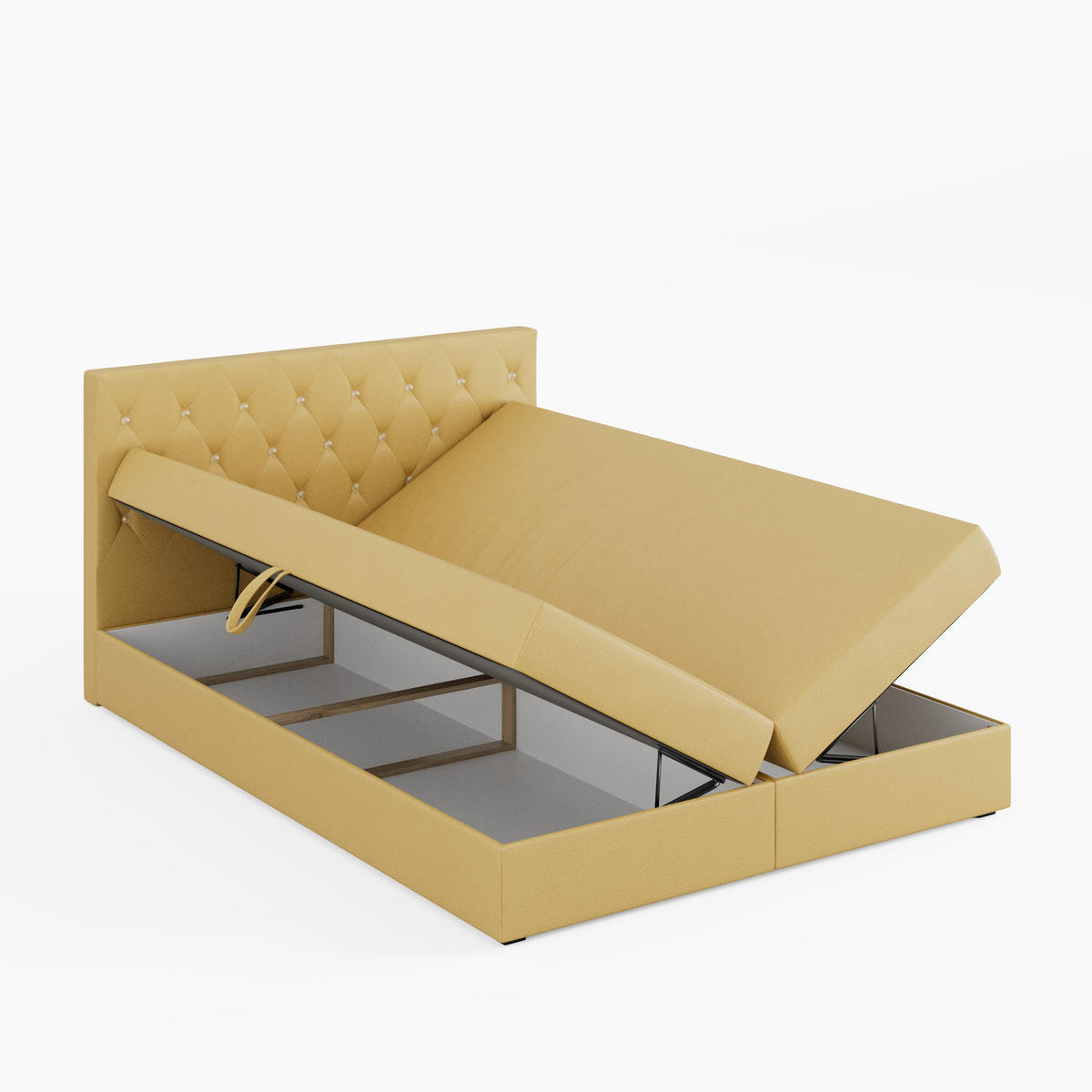 BOXBETT CRYSTAL 140/200 cm, in Gelb, Velours-Stoff, Bettkasten, Matratze, Topper - Gelb, Textil (140/20cm) - Barchello