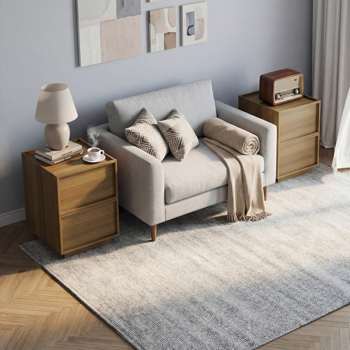 NACHTTISCH 38/48/50 cm eichefarben aus MDF mit 2 Schubladen - Braun, Holzwerkstoff (45/54/38cm) - OKWISH