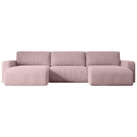 WOHNLANDSCHAFT mit Schlaffunktion und Bettkasten KLEEA-U - 347x143x83 cm Rosa Cord - Schwarz/Rosa, Holzwerkstoff/Kunststoff (347/83/143cm) - ALTDECOR