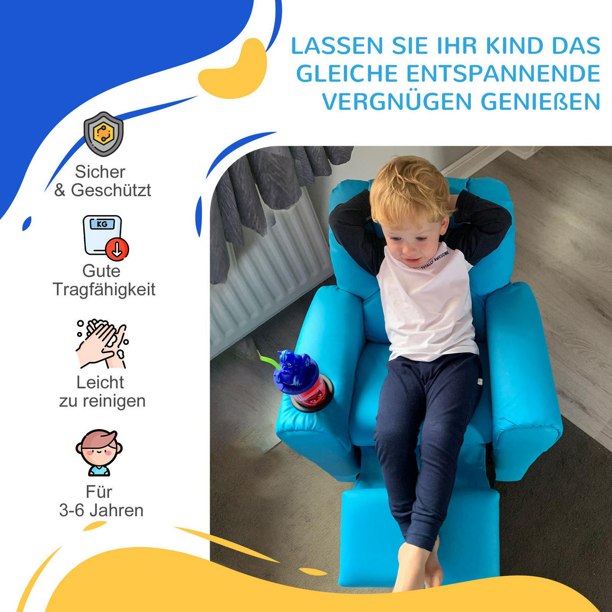 KINDERSESSEL, Blau, Schaumstoff, Metall - Blau, Kunststoff (52/69/62cm) - HOMCOM