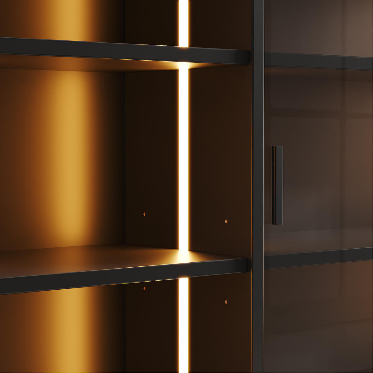 VITRINE 120x28,5x180 cm mit LED und Schiebetüren - Schwarz/Braun, Holzwerkstoff (120/180/28.5cm) - FLIEKS