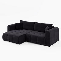 ECKSOFA RIVA Links Schwarz Velours-Stoff Premium L-Form Couch mit Schlaffunktion & Bettkasten - Schwarz, Holz (255/160cm) - Barchello