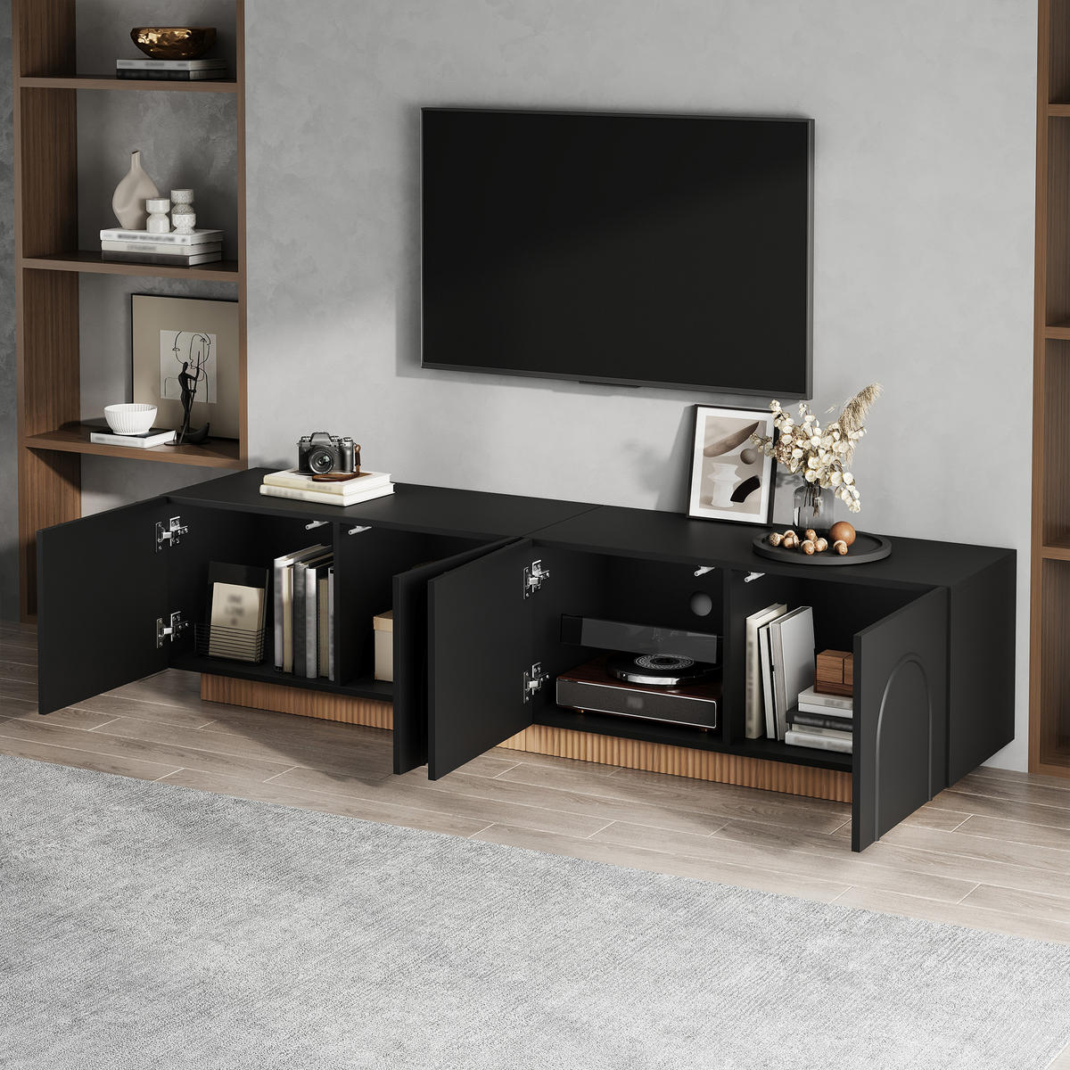 TV-SCHRANK 170/36/42 cm Schwarz mit 4 Türen - Schwarz, Holzwerkstoff (170/42/36cm) - Oxeza