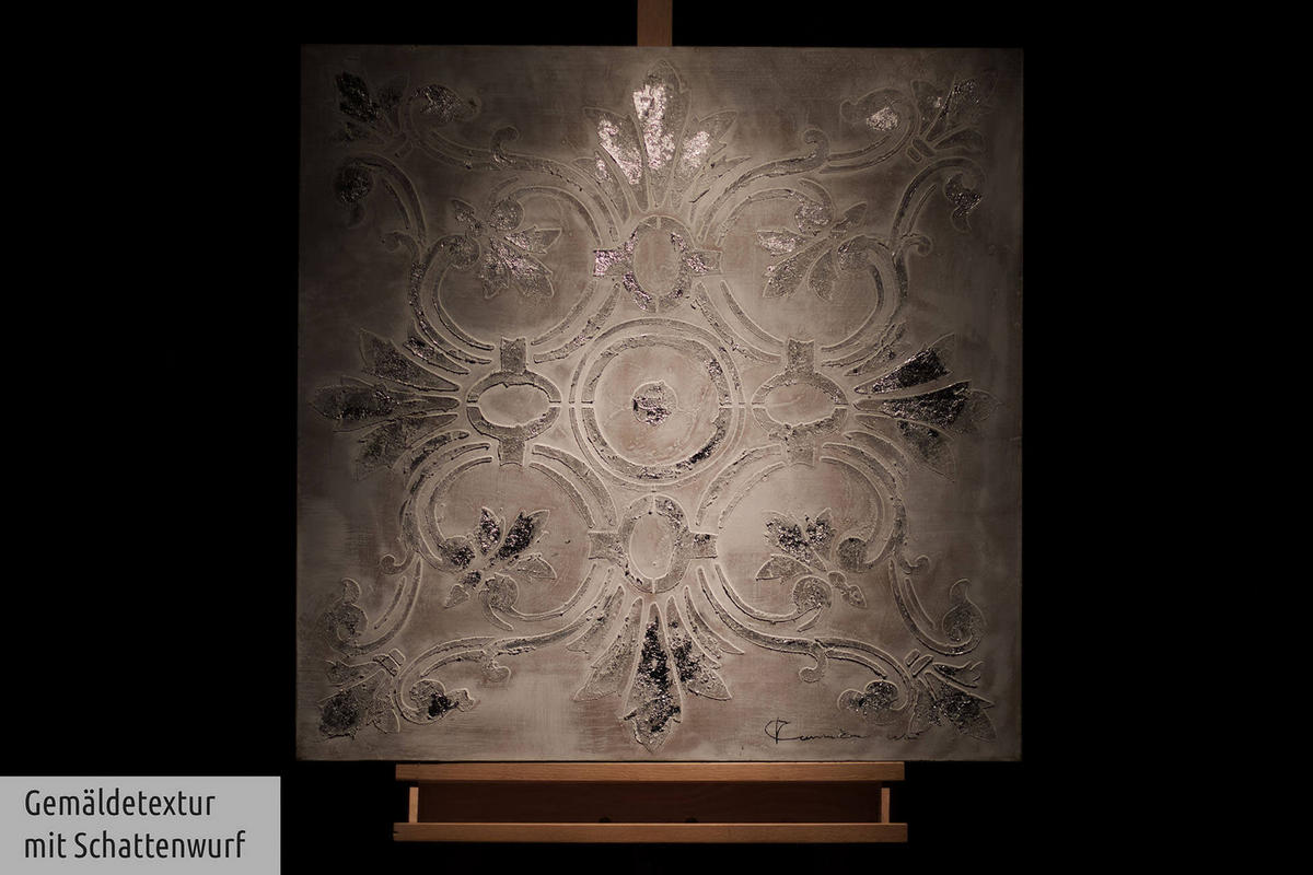 RUČNE MAĽOVANÝ AKRYLOVÝ OBRAZ 80/80 cm, sivý, abstraktný geometrický motív - sivá, drevo/textil (80/80cm) - KUNSTLOFT