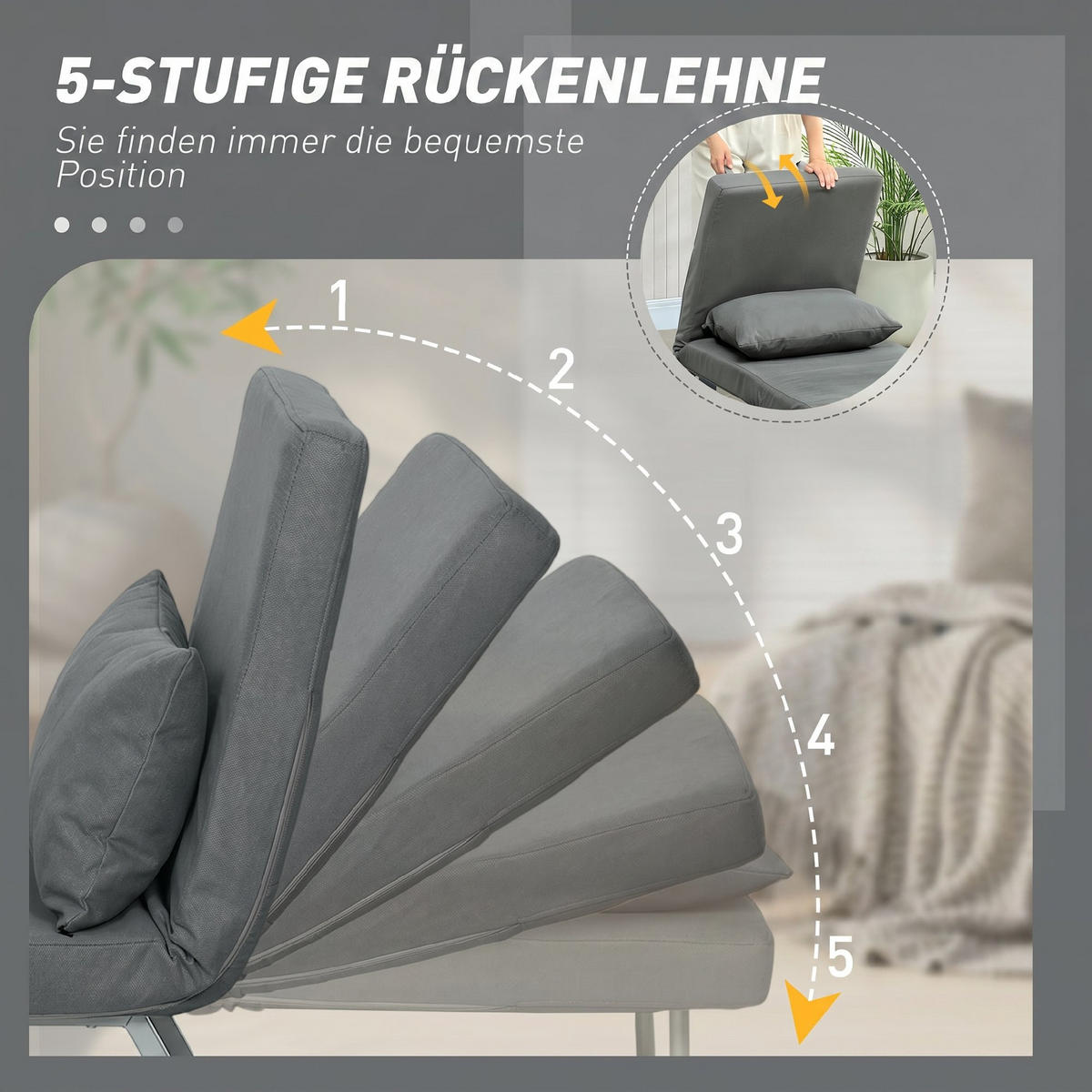 SCHLAFSESSEL Polyester Stahl Dunkelgrau - Dunkelgrau/Silberfarben, Textil/Metall (73/81/78cm) - HOMCOM