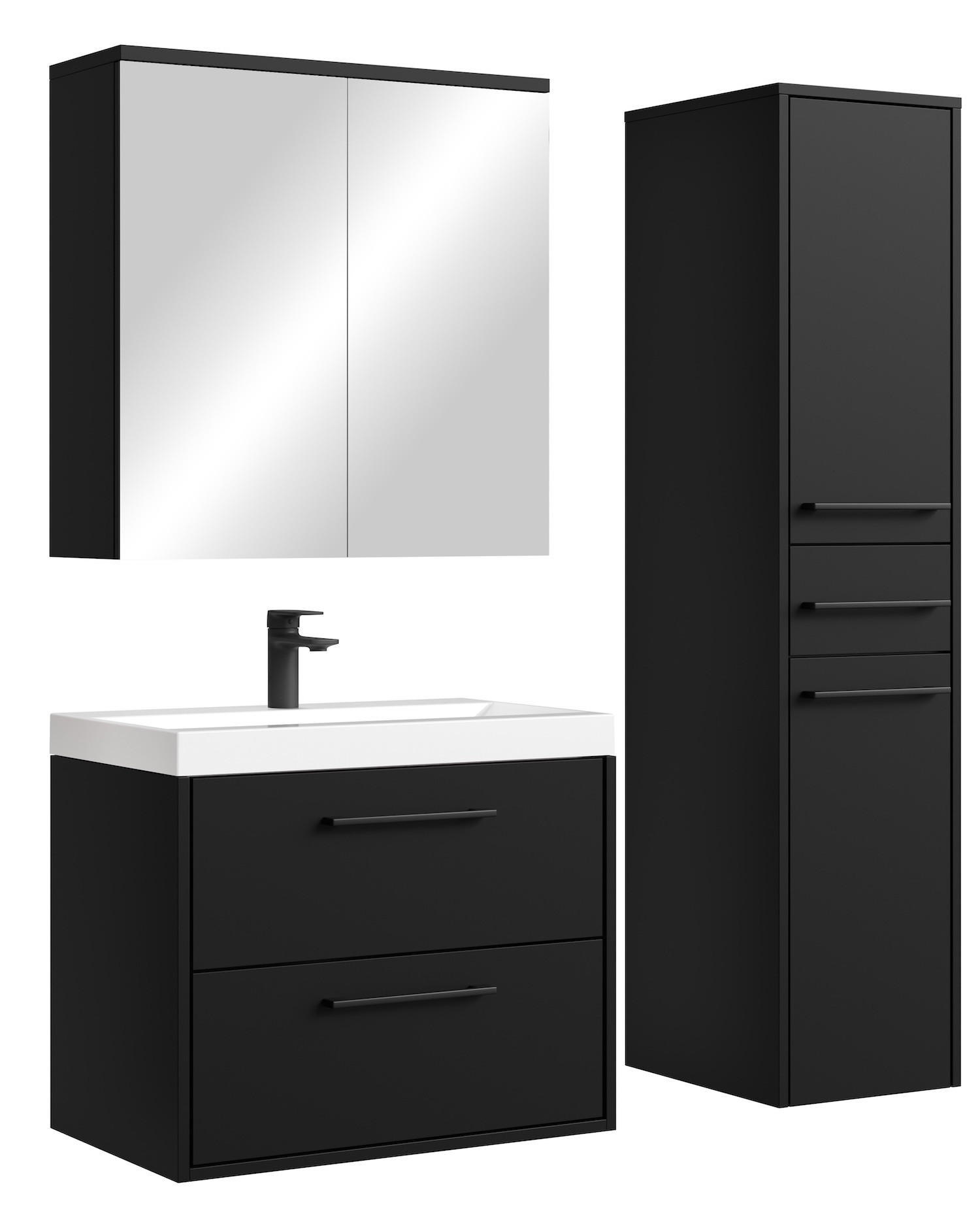 BADMÖBEL-SET Florence 4 Teile Schwarz Matt - 60 x 35 x 51 cm - Schwarz, Holz (60/51/35cm) - Badplaats