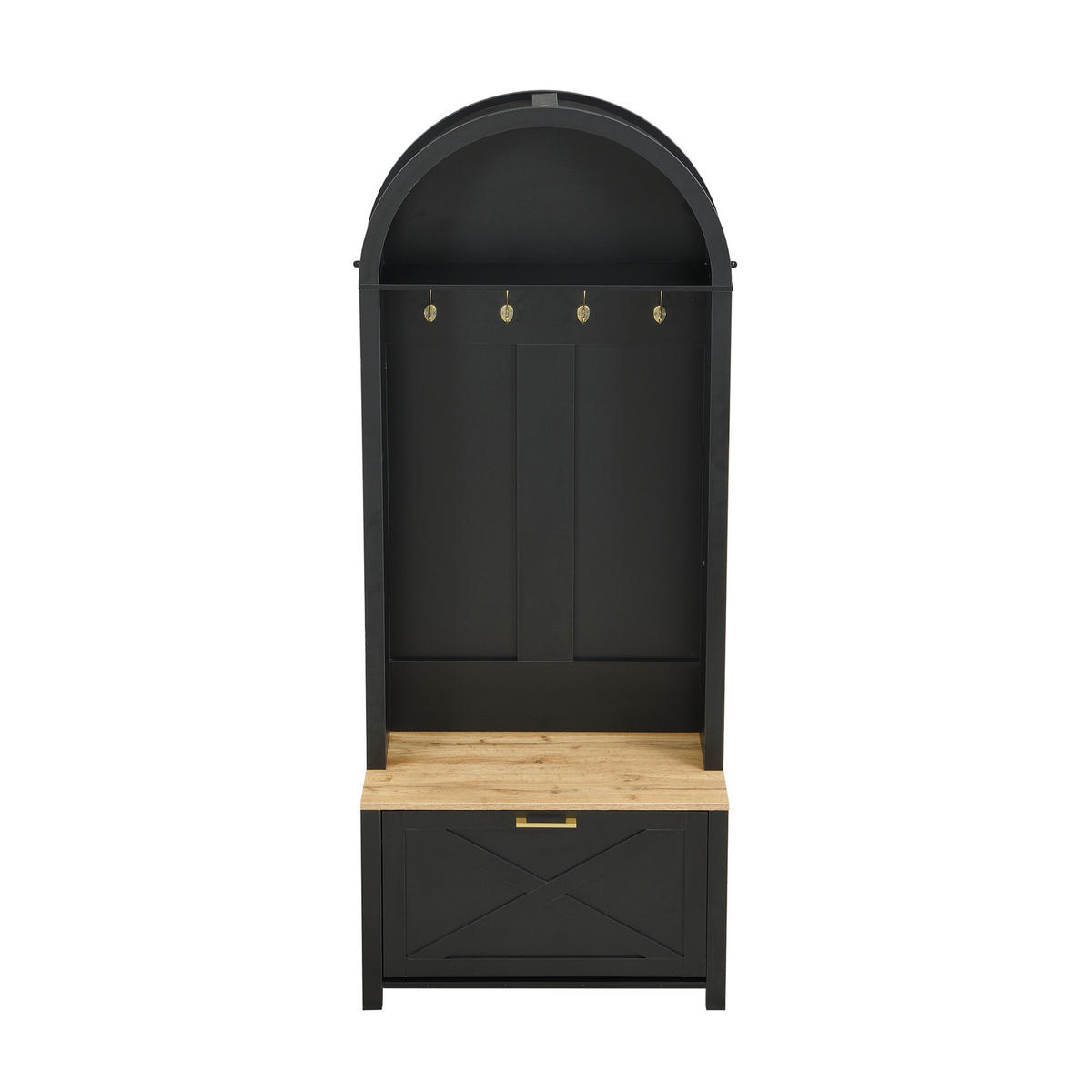 GARDEROBENSCHRANK mit Haken und Schuhfach 75 x 35 x 195 cm MDF Schwarz/Holzfarbe - Schwarz, Holzwerkstoff (35/195/75cm) - Beauniv