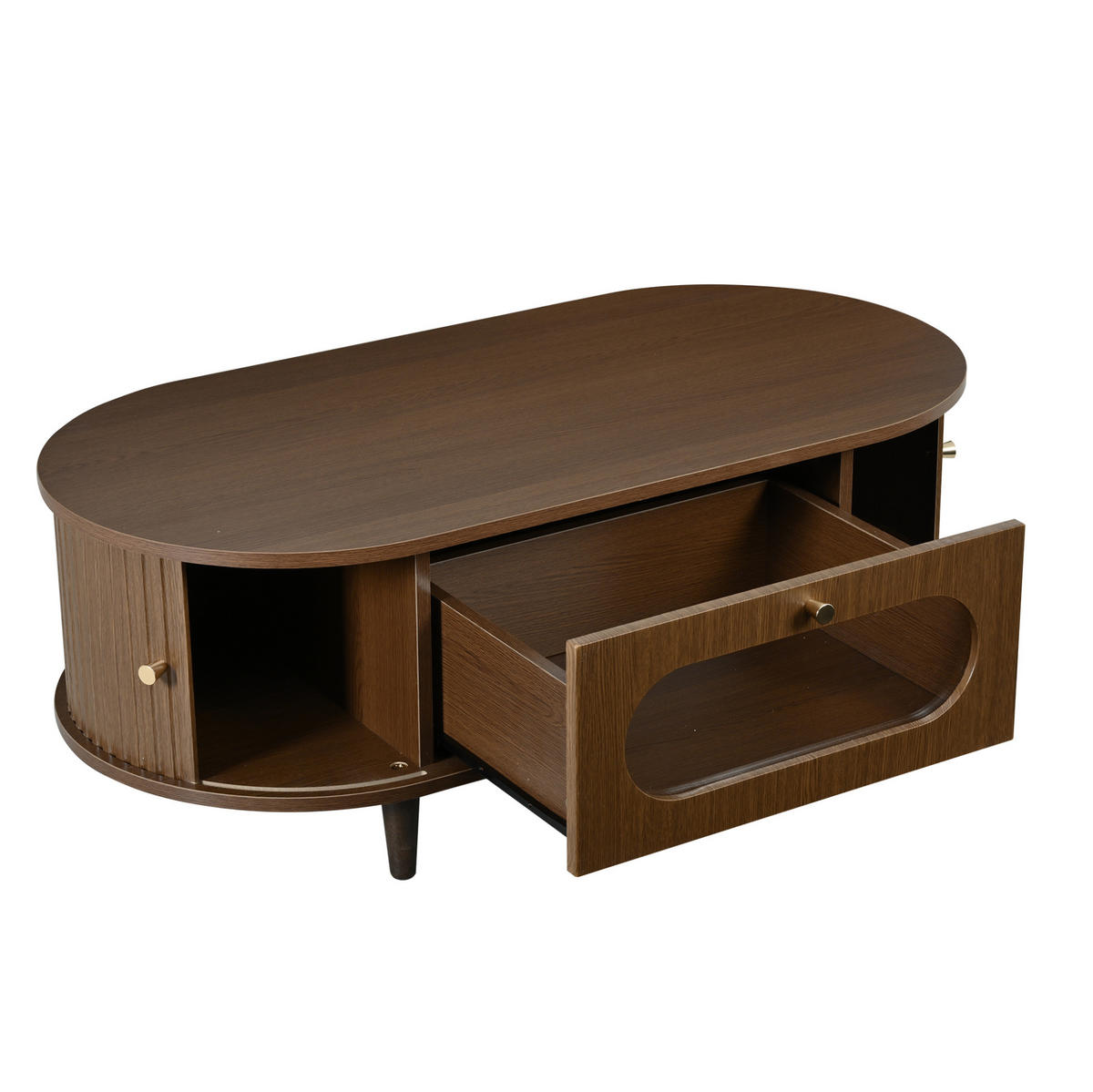 COUCHTISCH 100/50/36 cm mit Schublade, 2 Rollladentüren und Acrylfront, Walnussholzfarben - Nussbaumfarben, Holzwerkstoff (100/50/36cm) - Redom