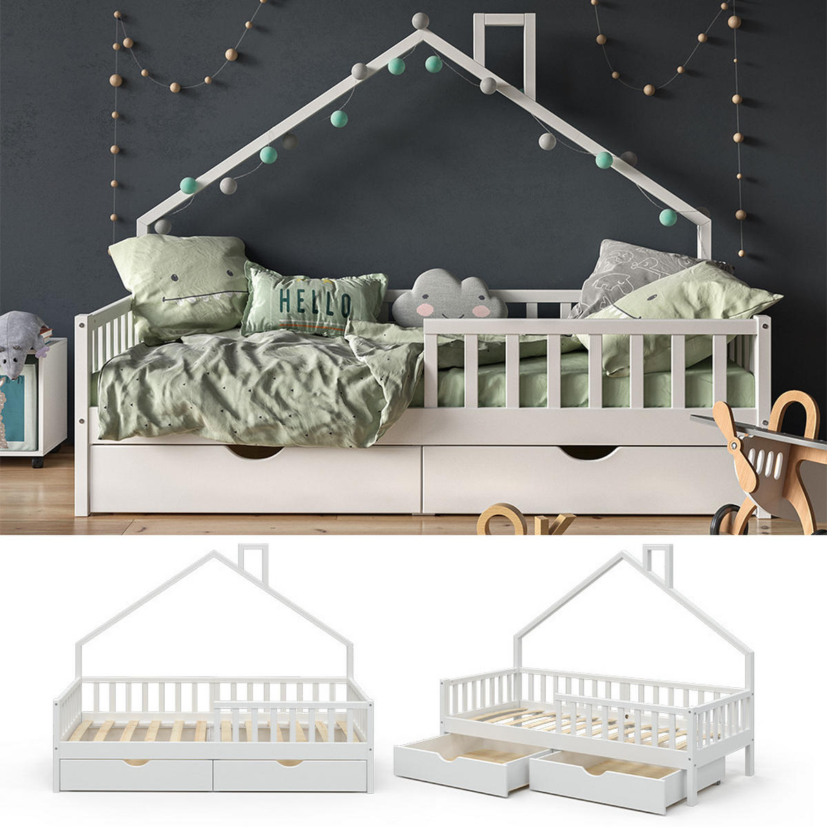 DOMEČKOVÁ POSTEL Noemi Bílá - bílá, dřevo (90/200cm) - VitaliSpa