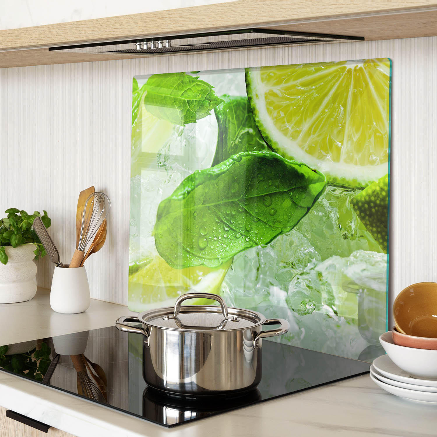 GLASPLATTE 60x52 cm Limette mit Eis - Grün, Glas (60/0.4/52cm) - TULUP