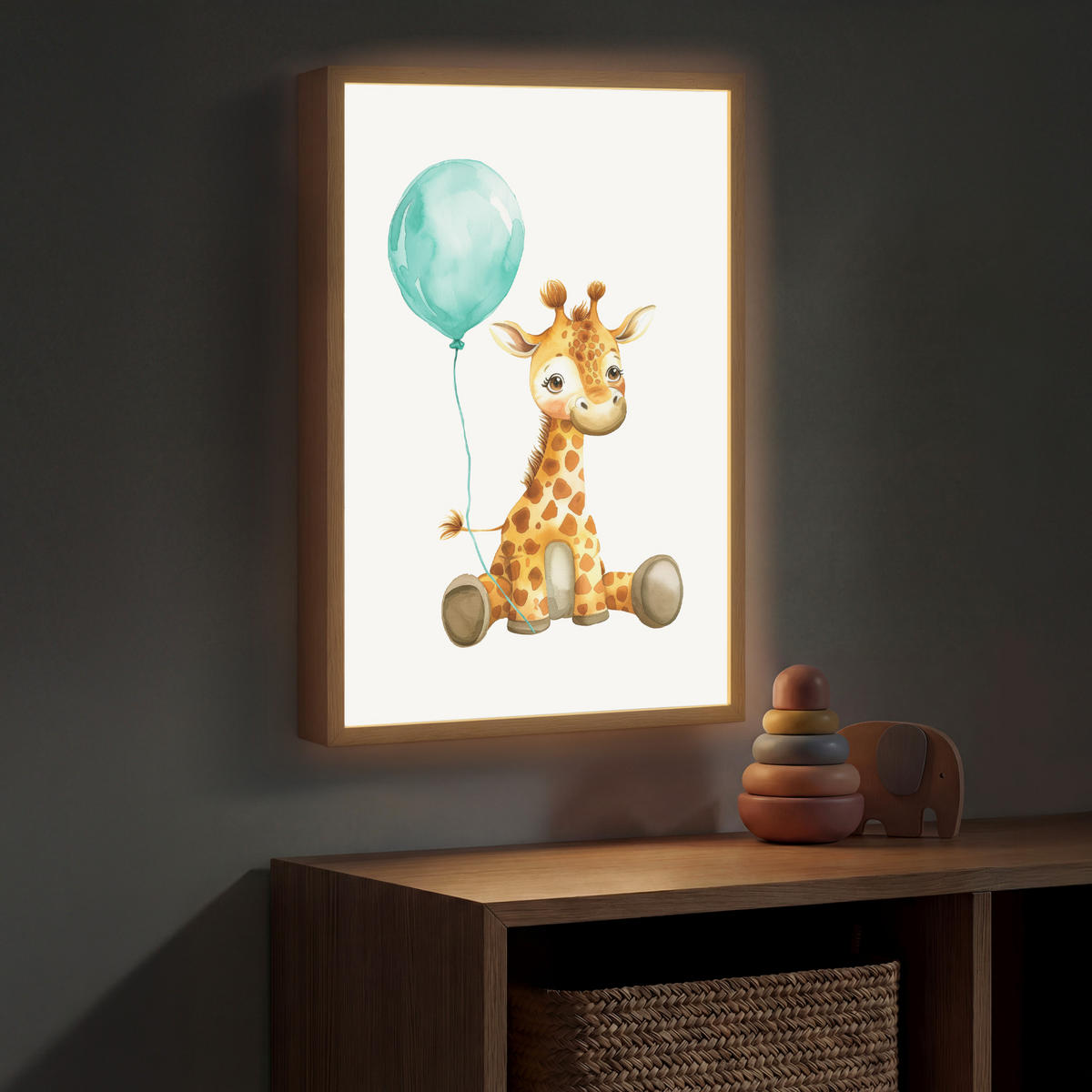 NACHTTISCHLAMPE MIT AKKU Giraffe - Baby - Tiere - Blauer Ballon 40x60 cm - Weiß, Holzwerkstoff (8/40/60cm) - OnlyWow