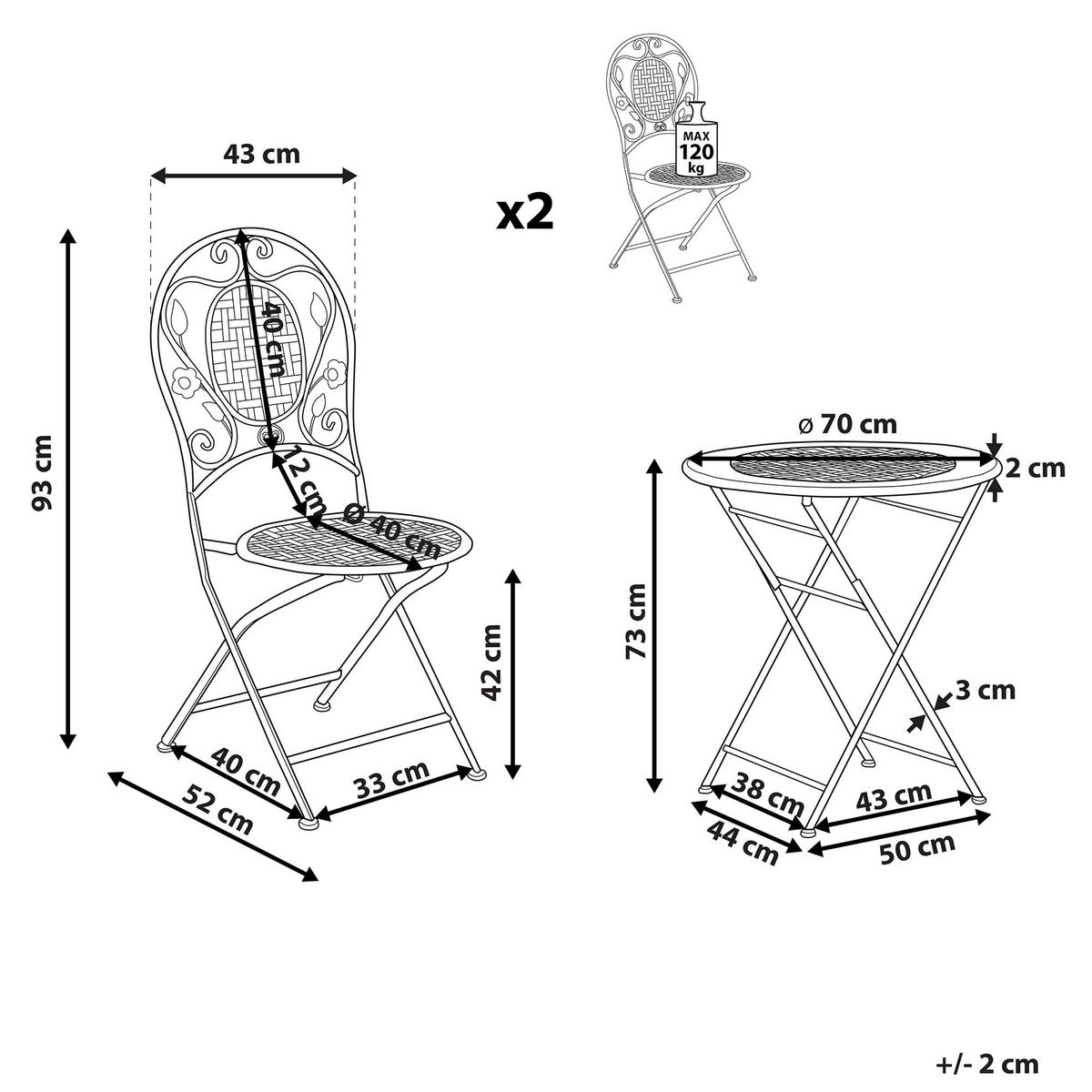 BALKONSET 2-Sitzer Metall Klapptisch hellgrün Bivio - Grün, Metall - Beliani
