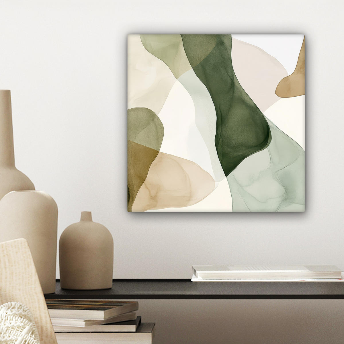 LEINWANDBILD Japandi - Abstrakt - Grün Deko Wohnzimmer 20x20 cm - Multicolor, Textil (20/20cm) - MuchoWow