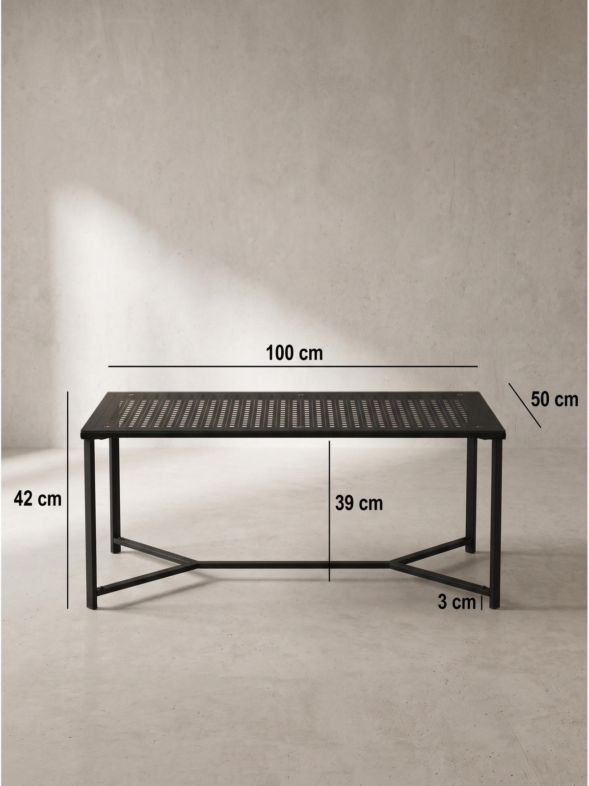 COUCHTISCH ALCUDIA, Einscheibensicherheitsglas, Schwarz, 100 x 50 x 42 cm - Schwarz, Glas/Metall (50/100/42cm) - KADIMA DESIGN