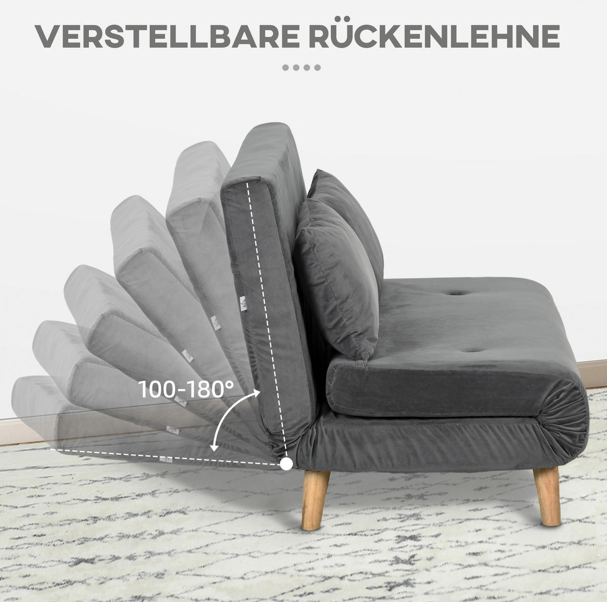 SCHLAFSOFA 72/190 cm Liegefläche – armlehnenlos, mit verstellbarer Rückenlehne - Grau, Textil (78/79/130cm) - BEAOK