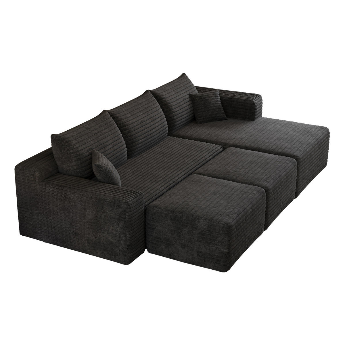 ECKSOFA 241/151/58 cm Schwarz aus Stoff mit Cordbezug und ohne Montage - Schwarz, Textil (151/241cm) - OKWISH