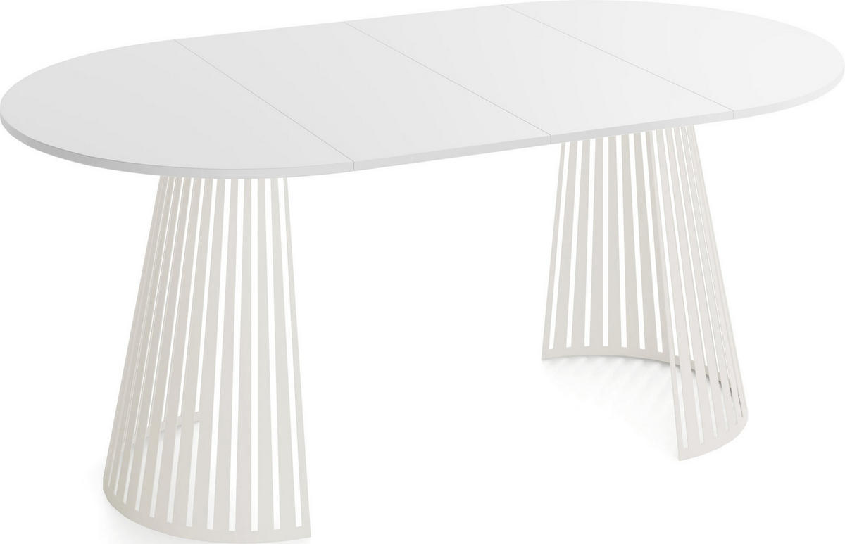 ESSTISCH Naro rund ausziehbar mit Lamellen-Metallgestell in Beige Kaschmir, Weiß 120-200/120/76 cm - Kaschmir/Weiß, Holzwerkstoff/Metall (120/120/76cm) - WFL GROUP