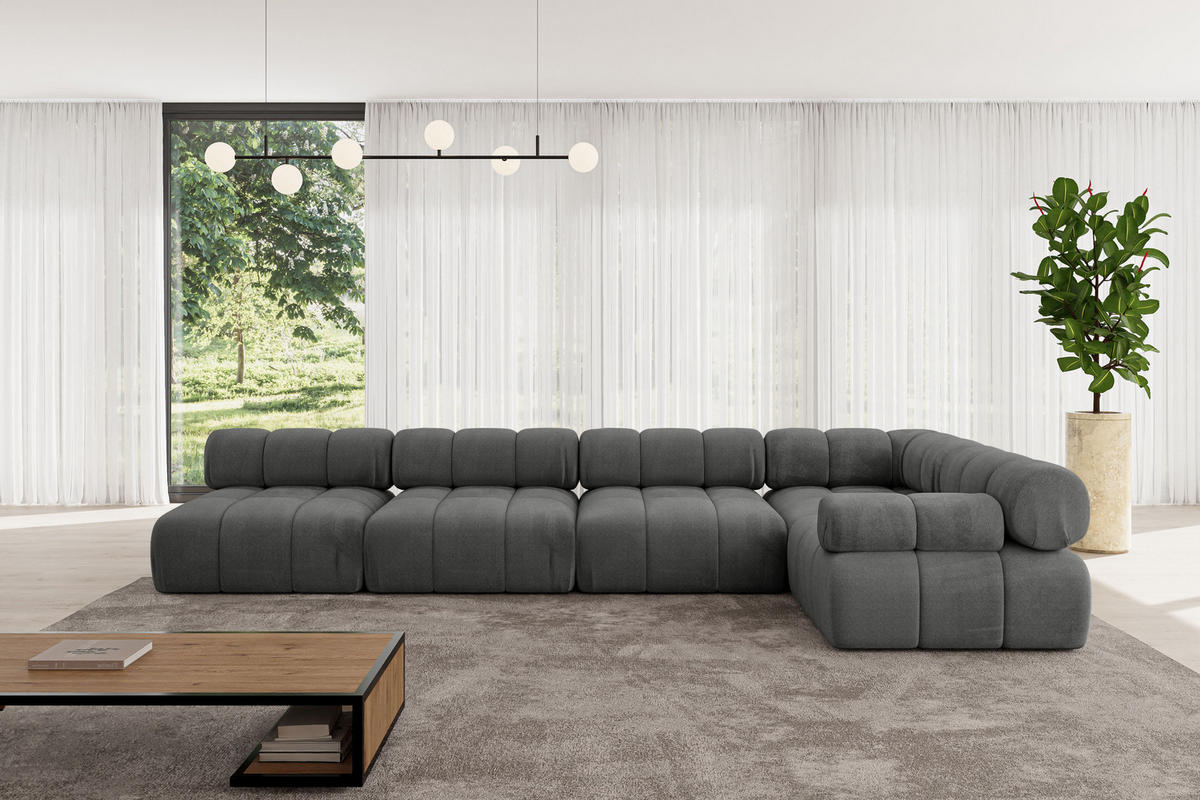 ECKSOFA modulares Sofa Mende-L3 - 380x190x70 cm Dunkelgrau Velours - Dunkelgrau, Holzwerkstoff/Textil (380/190cm) - ALTDECOR