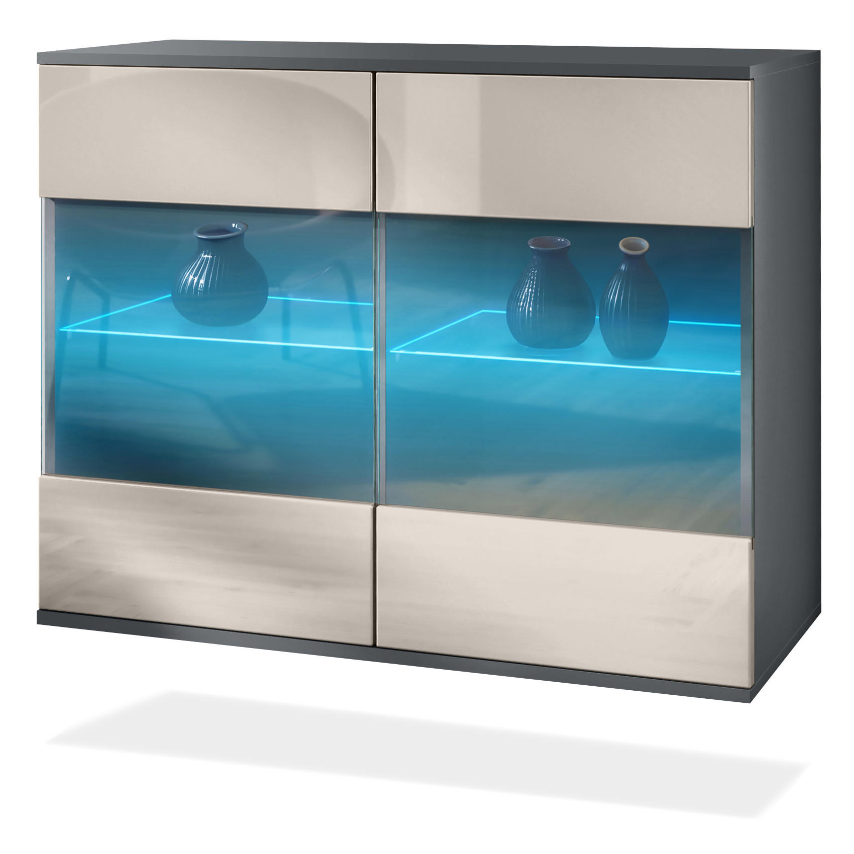 KOMMODE Bari Sandgrau Hochglanz - Sandfarben, Holzwerkstoff (92.5/73.5/35cm) - Vladon
