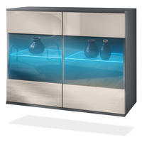KOMMODE Bari Sandgrau Hochglanz - Sandfarben, Holzwerkstoff (92.5/73.5/35cm) - Vladon