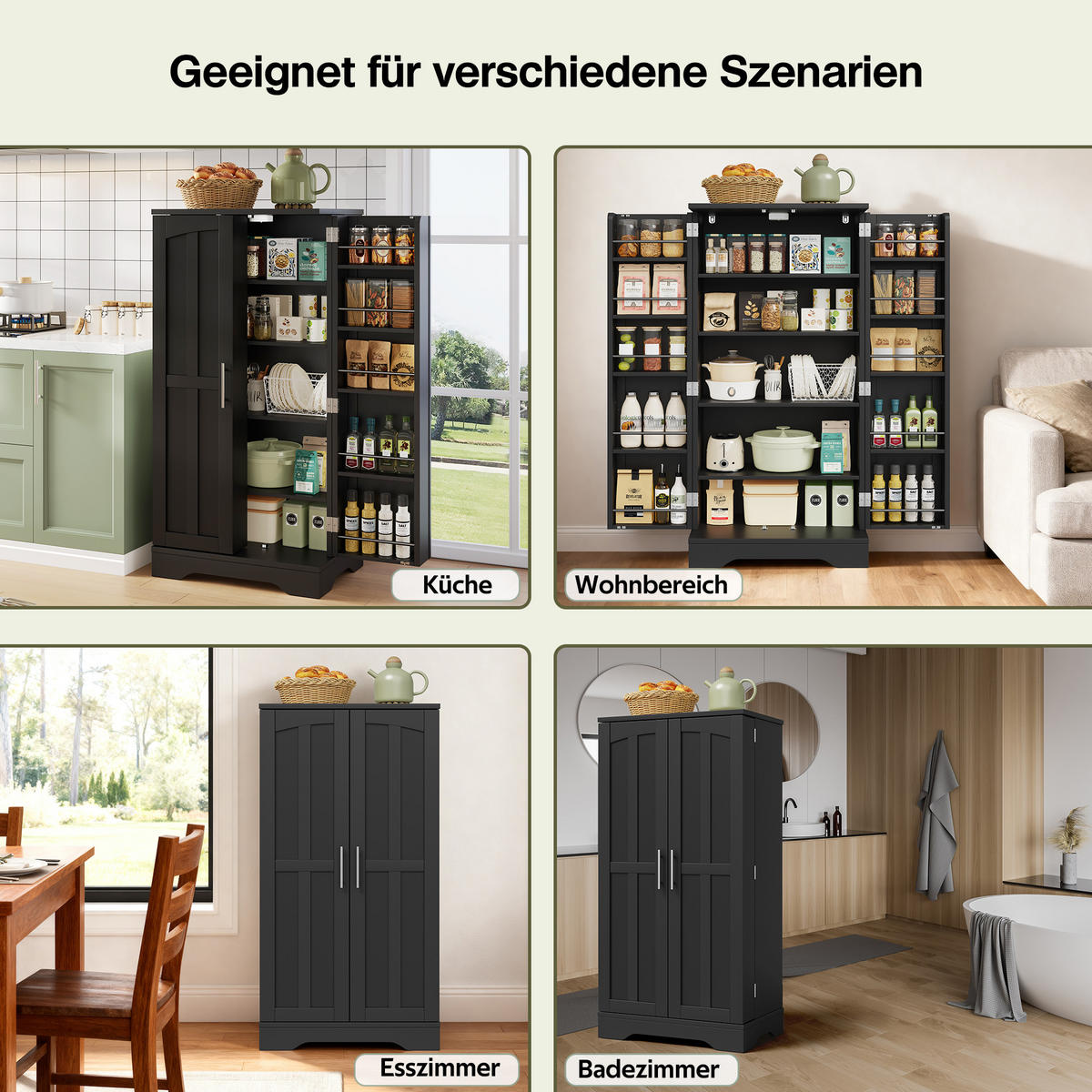 AUFBEWAHRUNGSSCHRANK 120x60x40cm Schwarz mit LED Licht & Wellentüren - Schwarz, Holzwerkstoff (40/120/60cm) - Modfu