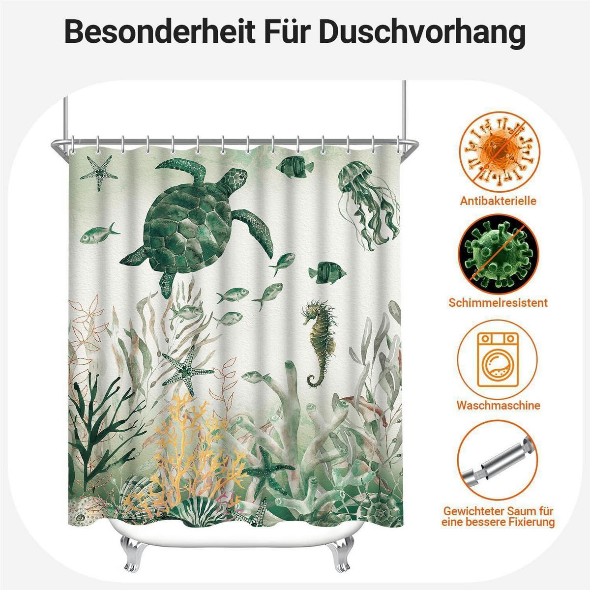 DUSCHVORHANG Meeresschildkröte 160 x 160 cm Textil Wasserabweisend - Multicolor, Textil (160/160cm)