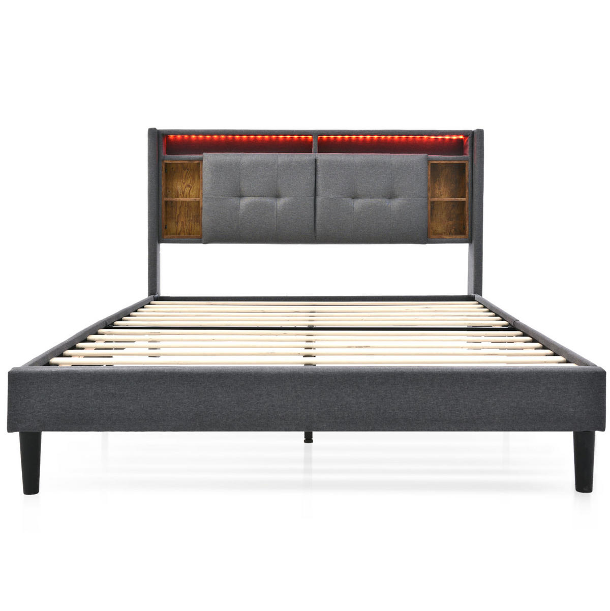 POLSTERBETT 160x200 cm in Grau mit Stauraum-Kopfteil, LED und USB-Ladestation - Grau, Holz (160/200cm) - IVMEU