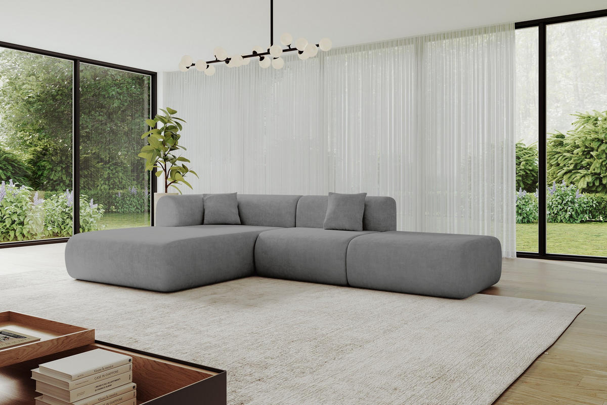 ECKSOFA Ottomane Links OVLY-L 289x176x71 Grau Samt - Taupe/Schwarz, Holzwerkstoff/Kunststoff (176/289cm) - ALTDECOR