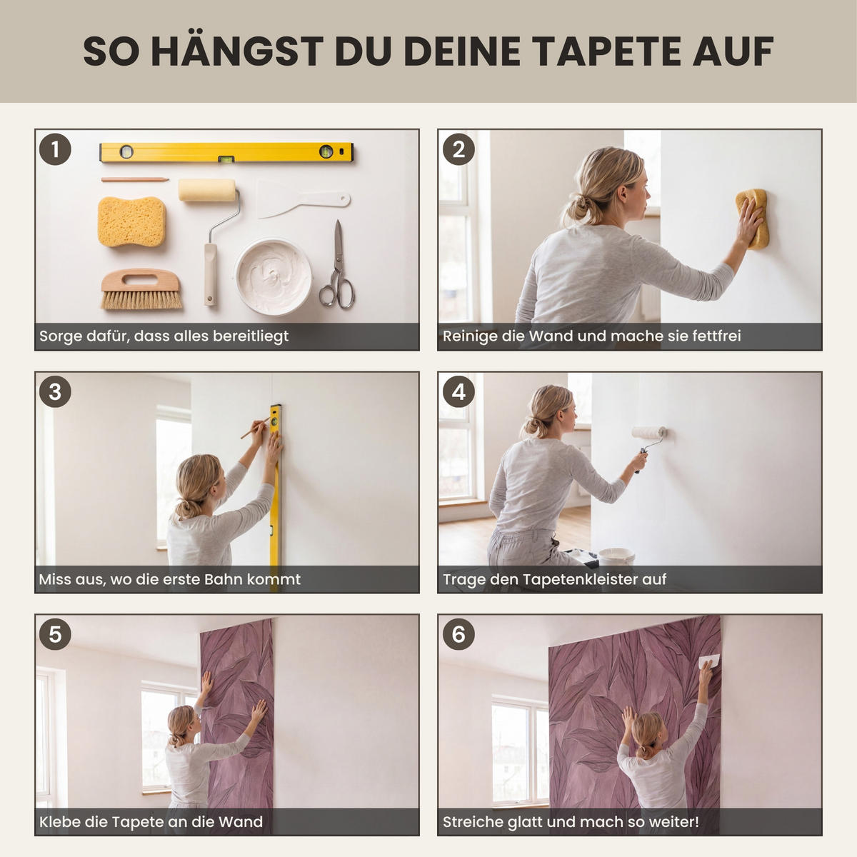 TAPETE - Blätter - Muster - Lila - 300x200 cm - Altrosa, Papier (300/200cm) - OnlyWow