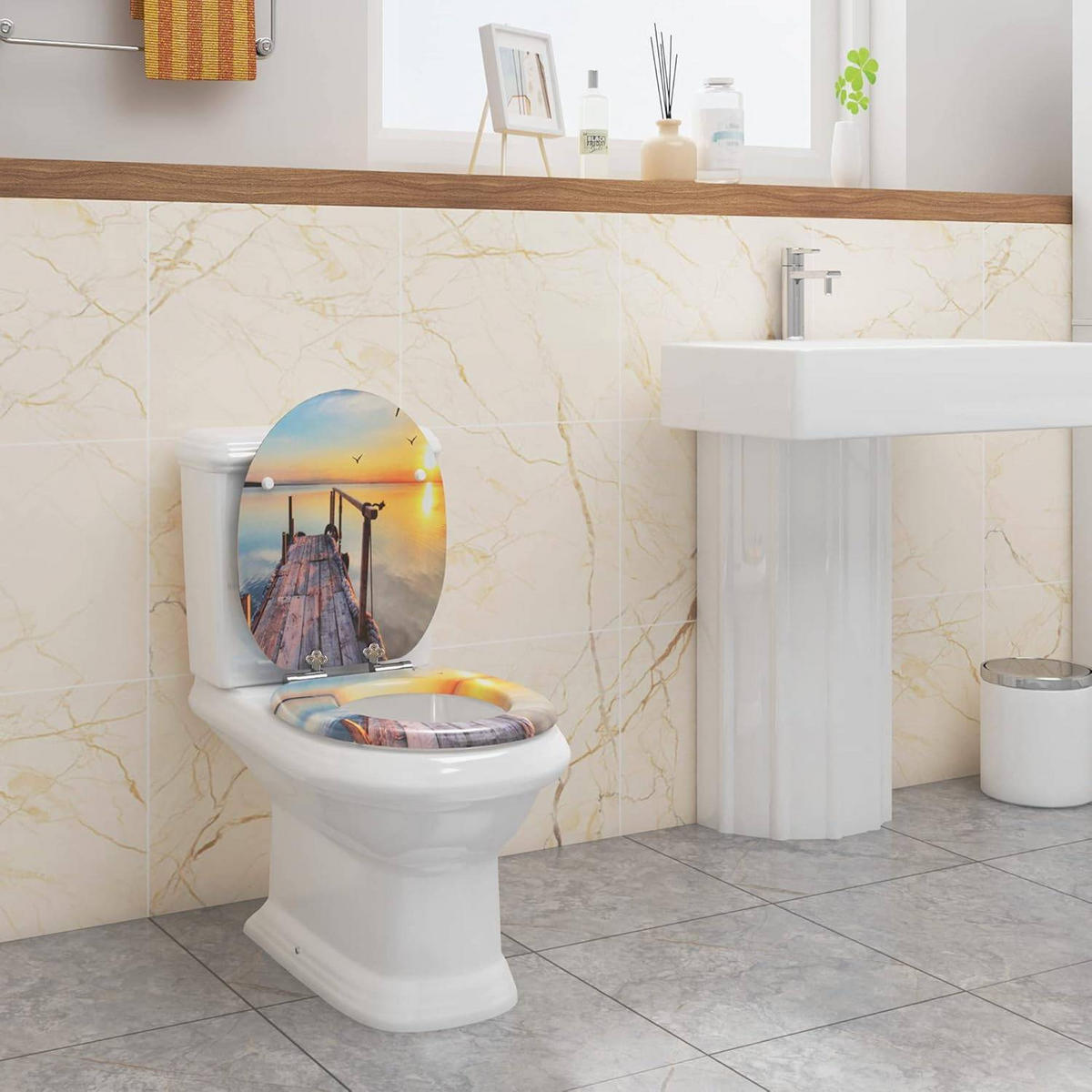 WC SITZ mit Absenkautomatik, MDF Holzkern, Antibakteriell - Weiß, Holzwerkstoff (37/2.5/43cm) - Woltu
