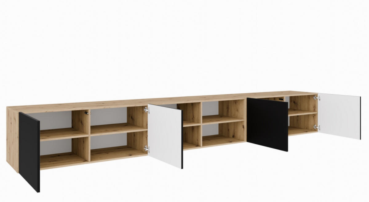 TV-SCHRANK Schwarz LION Offene Mit Regalen 300 cm 300x40x41 cm - Schwarz, Holzwerkstoff (300/41/40cm) - Sepro Meble