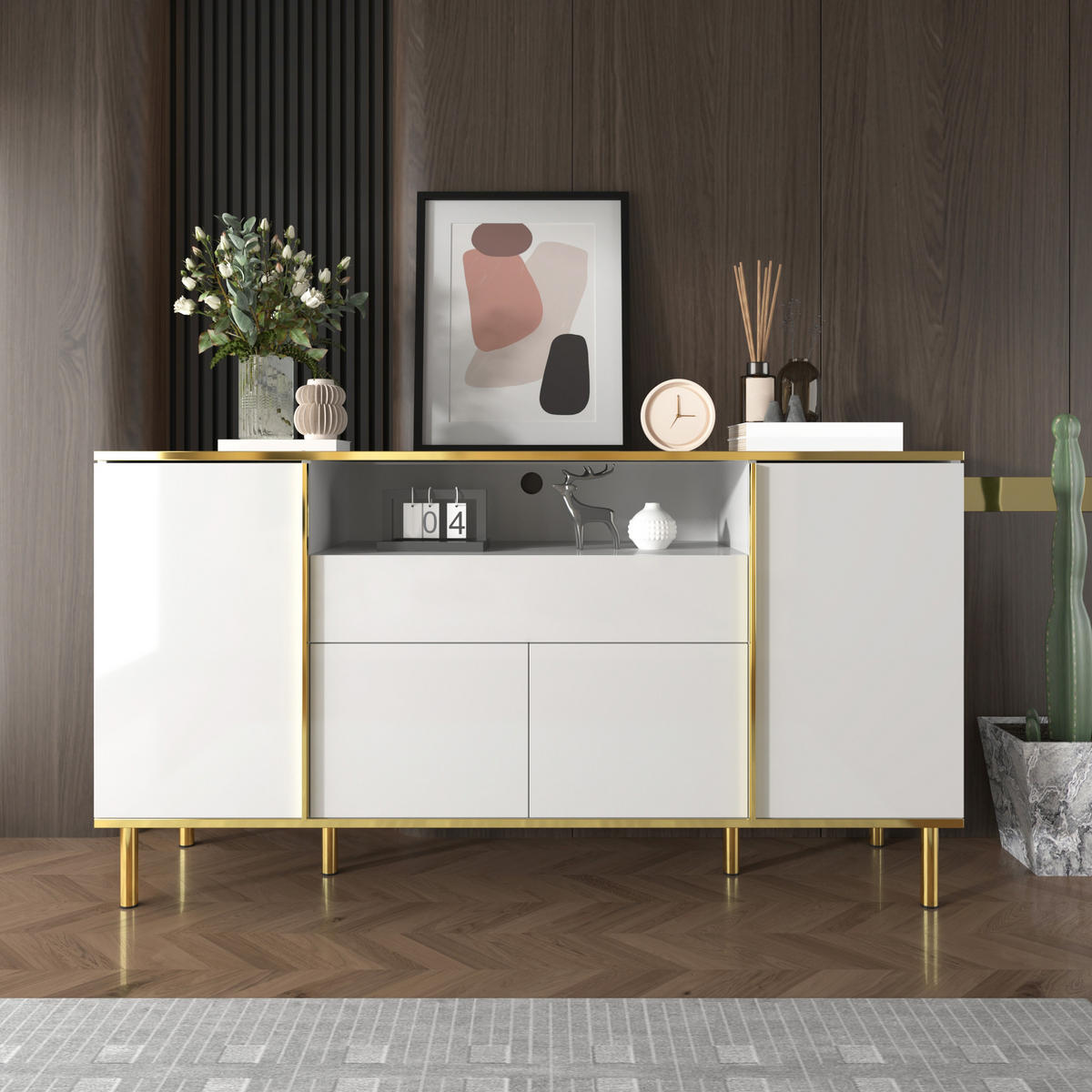 SIDEBOARD 150x40x80cm Weiß Hochglanz Mit 1 Schublade - Weiß, Holzwerkstoff (40/80/150cm) - FLIEKS