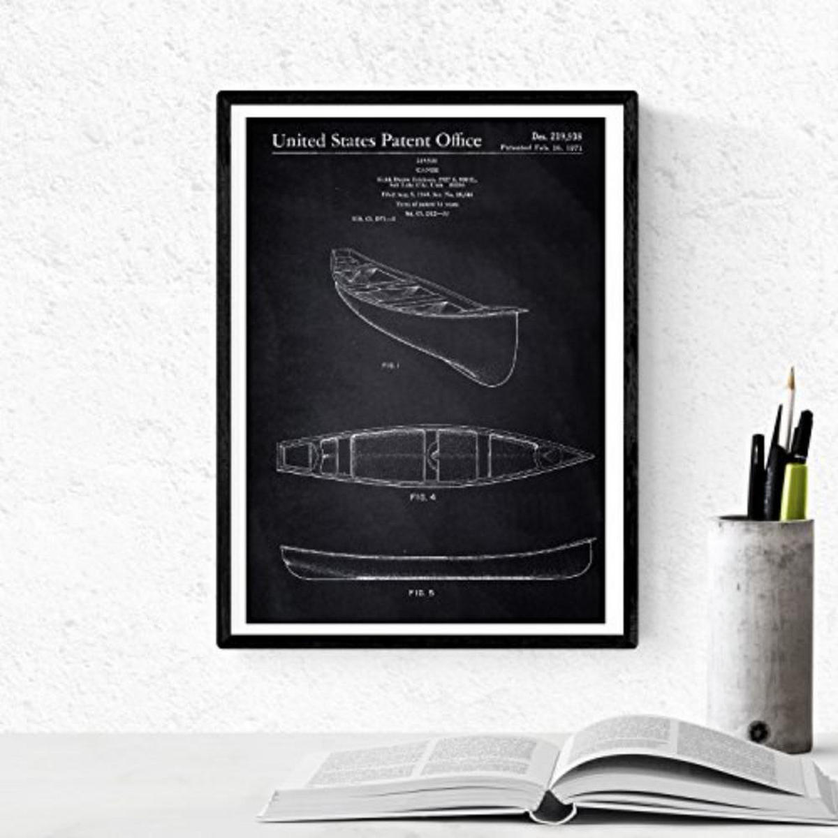 POSTER Set mit 4 Schwarz KAYAK Patenten A4 Schwarzer Rahmen - Schwarz, Papier (29.7/3cm) - Nacnic